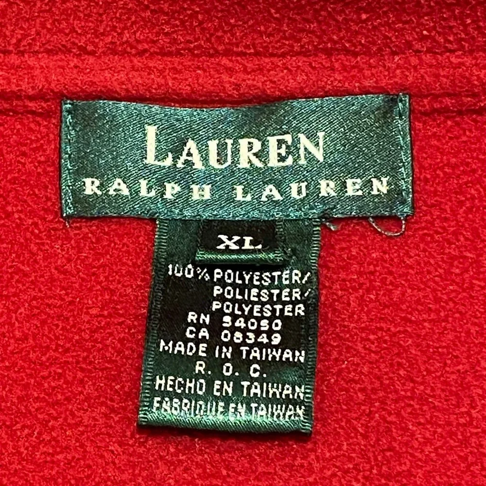 Lauren Ralph Lauren Womens XL Red Fleece Full Zip Mock Neck Vest Pockets